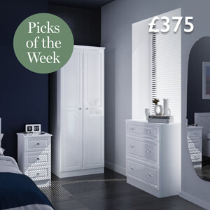 Denver Ready Assembled 3 Piece Bedroom Furniture Set - White