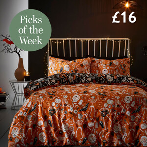 Bedlam Halloween Day of the Dead Duvet Cover Set in Black/Orange