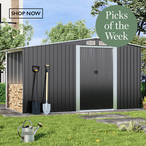 Livingandhome Garden Metal Storage Shed With Log Storage 4x8 ft